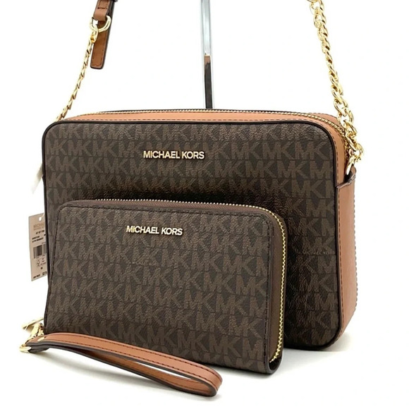 Michael Kors Large EW Crossbody Bag & JST LG Flat MF Phone Case Wallet Brown